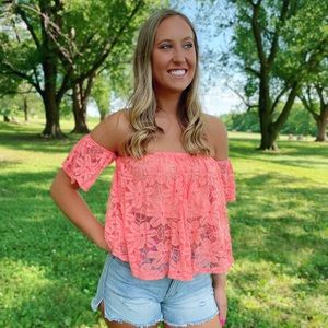 Lace coral crop top